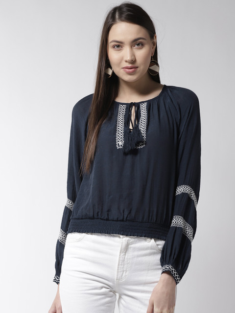 

Marks & Spencer Women Navy Blue Solid Blouson Top