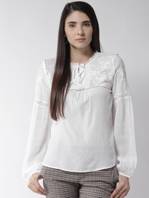 

Marks & Spencer Women White Solid Semi-Sheer Top with Embroidered Detail