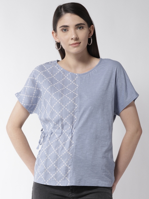 

Marks & Spencer Women Blue Printed Pure Cotton Top