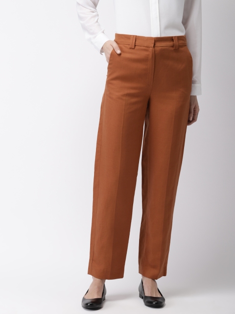 

Marks & Spencer Women Rust Brown Regular Fit Solid Regular Trousers