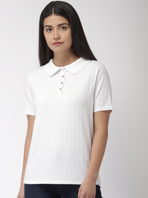 

Marks & Spencer Women White Self Design Polo Collar T-shirt
