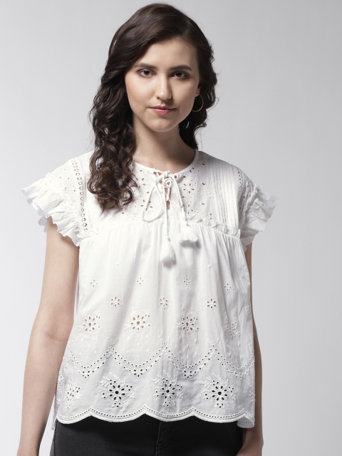 

Marks & Spencer Women White Schiffli Embroidered A-Line Top