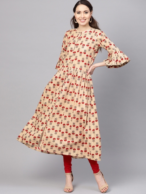 

Myshka Women Beige & Red Printed A-Line Kurta