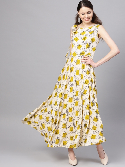 

Myshka Women Beige & Mustard Yellow Printed A-Line Kurta