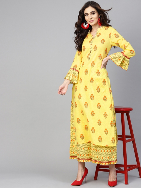 

Tulsattva Women Yellow & Grey Printed Kurta with Palazzos