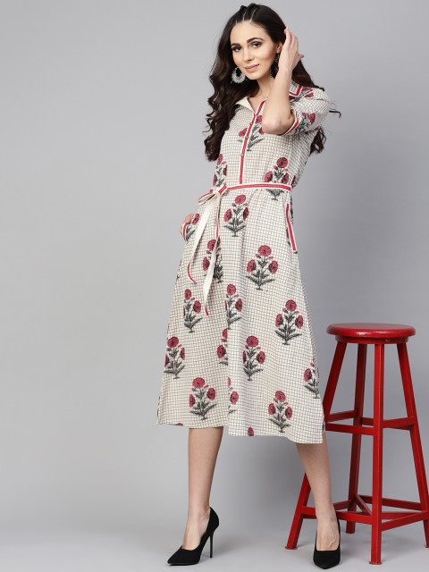 

Tulsattva Women Off-White Printed A-Line Dress