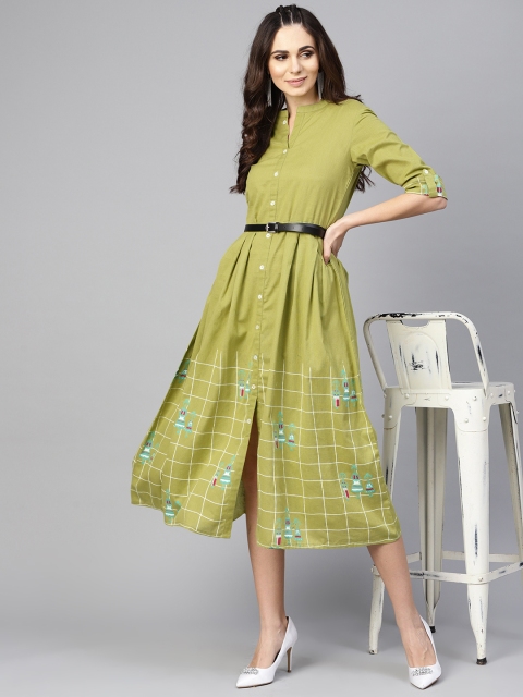 

Tulsattva Women Green Printed Fit & Flare Dress