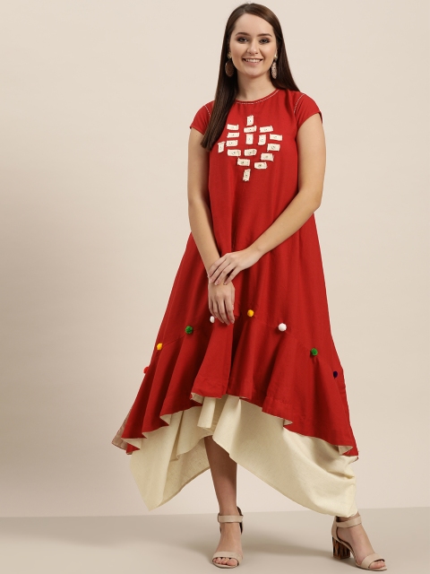 

Sangria Women Red & Off-White Solid Kurta with Dhoti Pants