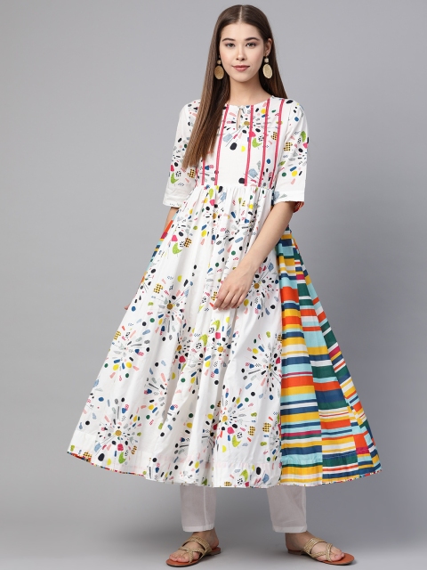 

Sangria Women White & Blue Printed Lace Anarkali Kurta