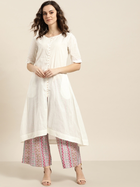 

Sangria Women Off-White & Pink Solid Kurta with Palazzos