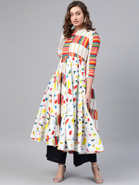 

Sangria Women Off-White & Pink Printed Anarkali Kurta
