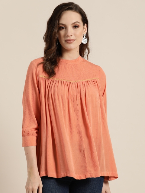 

Sangria Women Peach-Coloured Solid A-Line Top