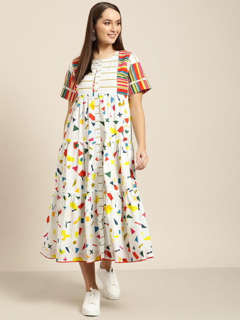 

Sangria Women White Printed Empire Dress