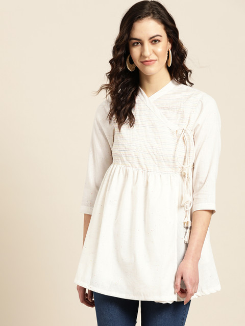 

Sangria Women Off-White Self Design Angrakha A-Line Kurti