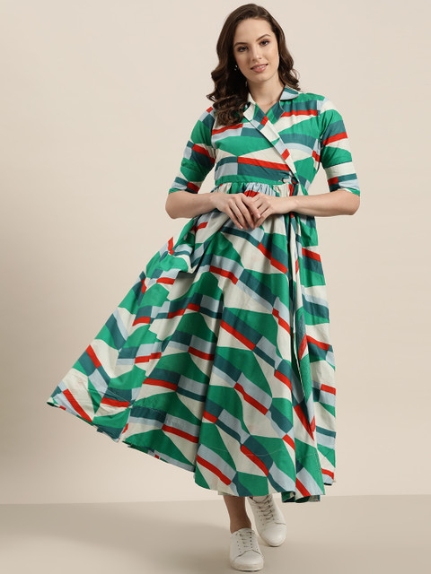 

Sangria Women Green & Off-White Printed Maxi Dress