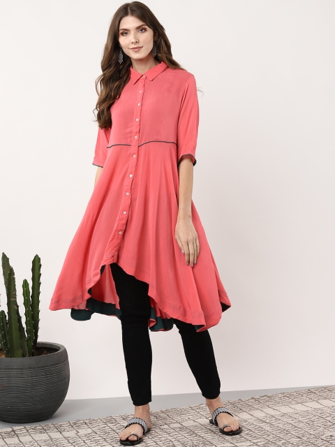 

Sangria Women Coral Pink Solid Tunic