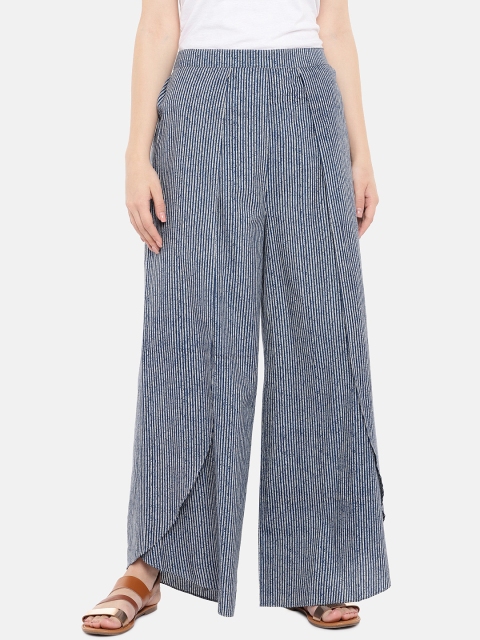 

Ethnicity Women Navy Blue Flared Striped Palazzos
