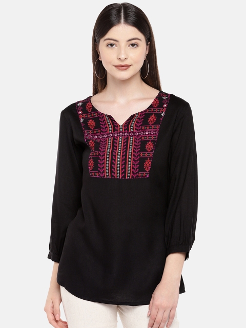 

Ethnicity Women Black Printed Top