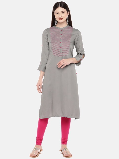 

Ethnicity Women Grey Yoke Design Straight Kurta