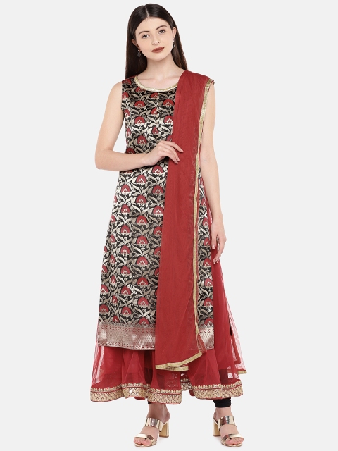 

Ethnicity Women Red & Black Woven Design Straight Kurta