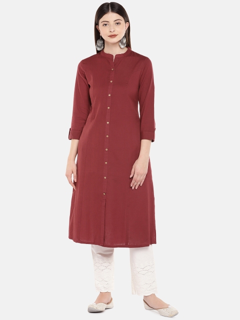 

Ethnicity Women Red Solid A-Line Kurta