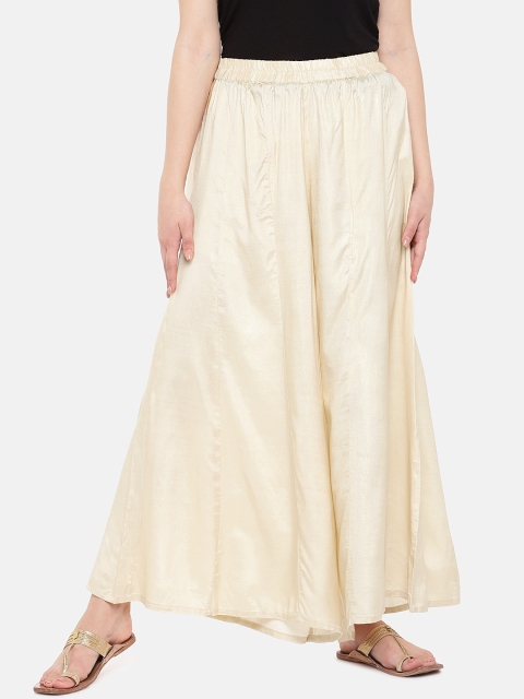 

Ethnicity Women Gold-Toned Solid Flared Palazzos