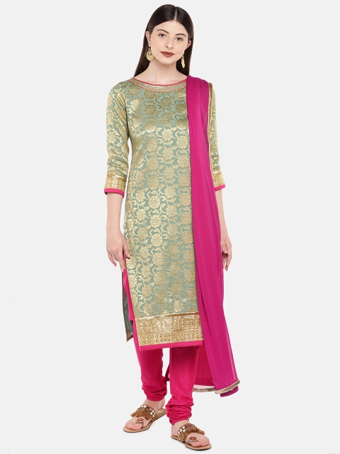 

Ethnicity Women Green & Pink Woven Design Kurta with Churidar & Dupatta