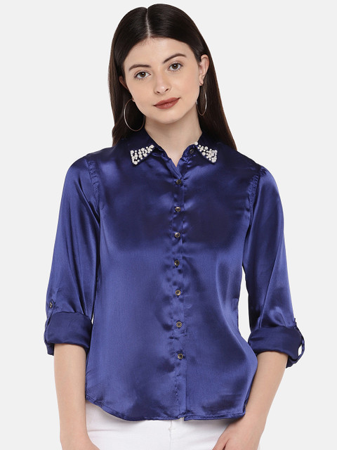 

Ethnicity Women Navy Blue Regular Fit Solid Casual Shirt