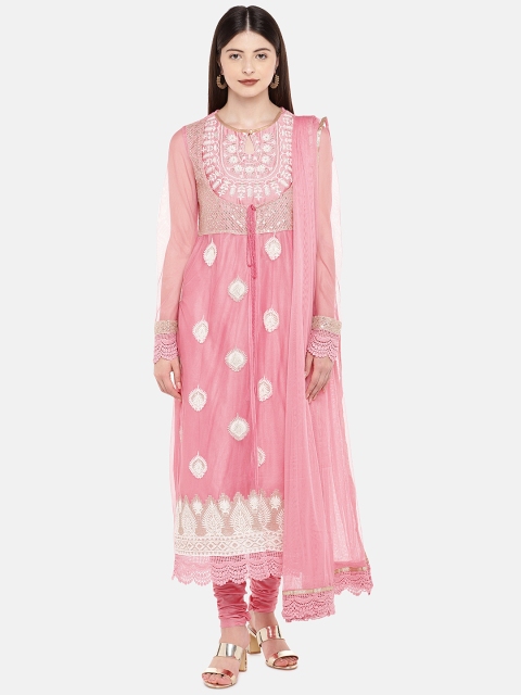 

Ethnicity Women Pink Embroidered Kurta with Churidar & Dupatta