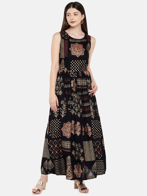 

Ethnicity Women Black Printed Anarkali Kurta