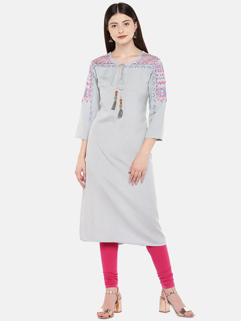 

Ethnicity Women Grey Solid Straight Kurta