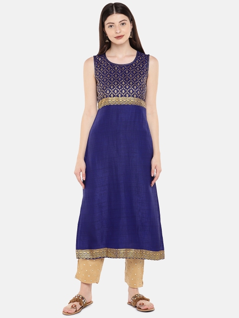 

Ethnicity Women Navy Blue Printed A-Line Kurta