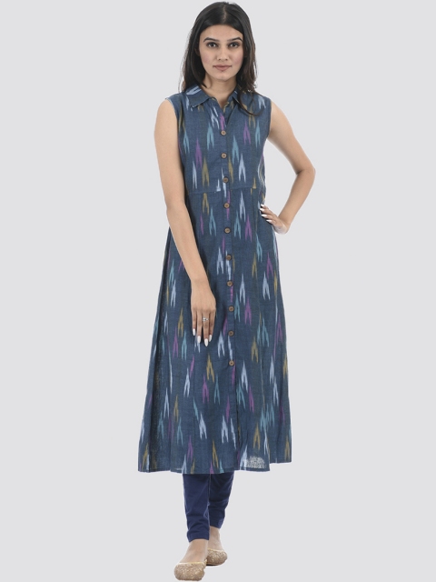 

Ethnicity Women Navy Blue Printed A-Line Kurta