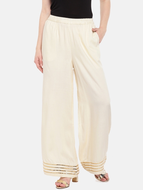 

Ethnicity Women Cream-Coloured Solid Straight Palazzos