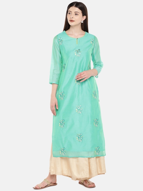 

Ethnicity Women Teal & Beige Embroidered Kurta with Palazzos