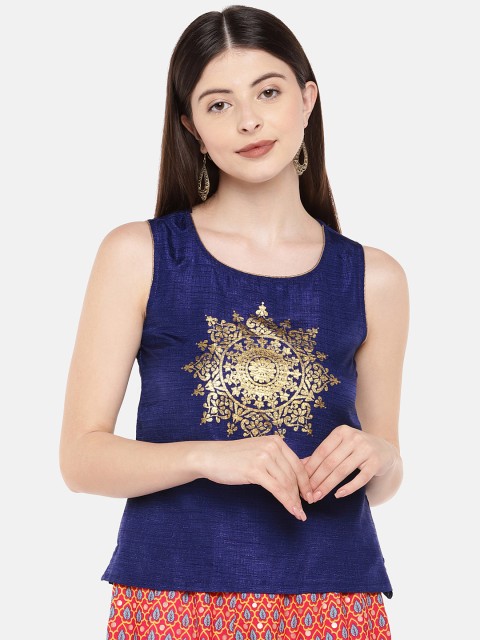 

Ethnicity Women Navy Blue Printed Top