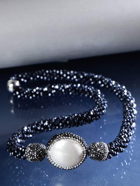 

Jewels Galaxy Navy Copper-Plated Beaded Necklace, Navy blue