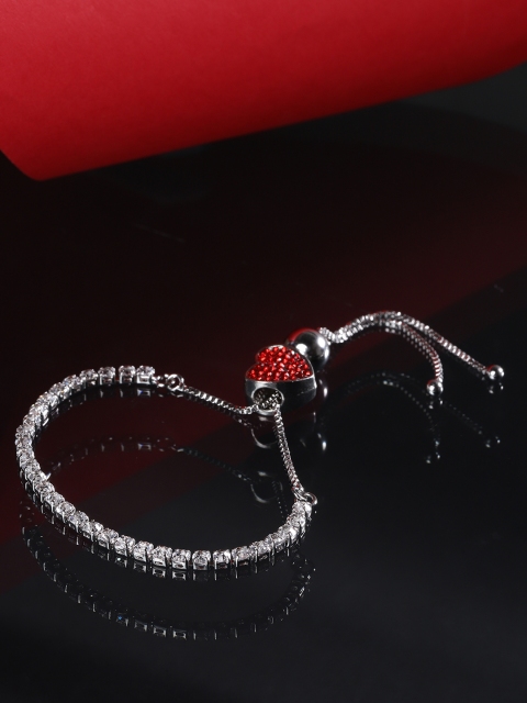 

Jewels Galaxy Red Silver-Plated Stone-Studded Bracelet