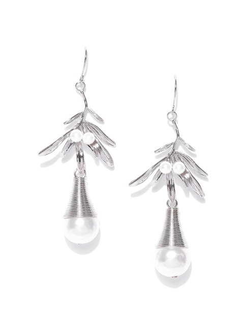 

Jewels Galaxy White Silver-Plated Beaded Handcrafted Contemporary Drop Earrings