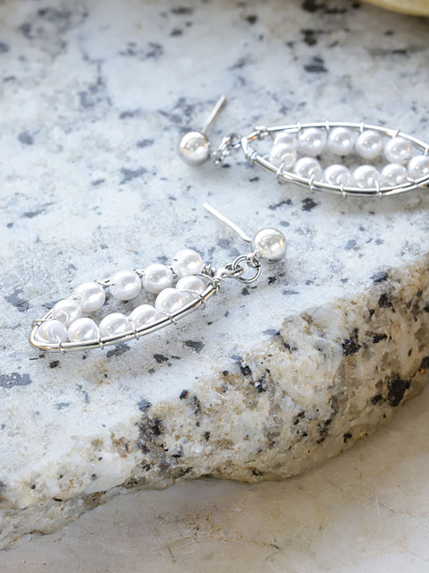 

Jewels Galaxy White Silver-Plated Handcrafted Oval Drop Earrings