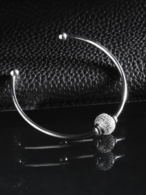 

Jewels Galaxy Silver-Plated Stone-Studded Cuff Bracelet