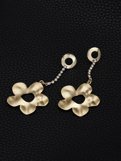 

Jewels Galaxy Gold-Plated Handcrafted Stone-Studded Floral Drop Earrings