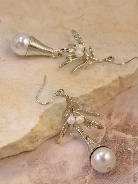 

Jewels Galaxy Gold-Plated Off-White Handcrafted Beaded Contemporary Drop Earrings