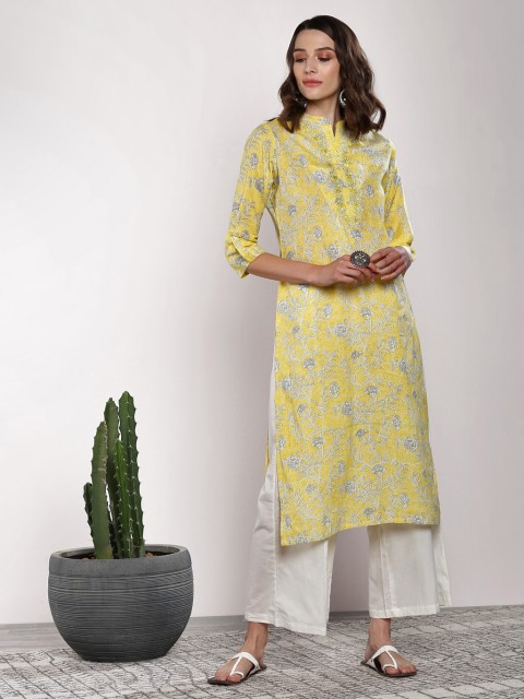 

Sangria Women Yellow & White Printed Kurta with Palazzos