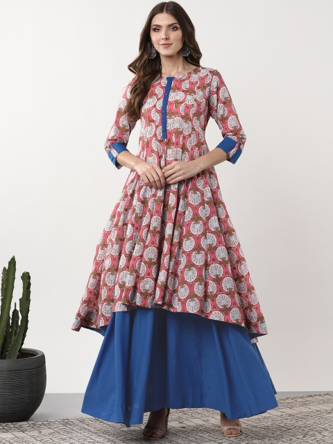 

Sangria Women Pink & Blue Printed Kurta with Palazzos