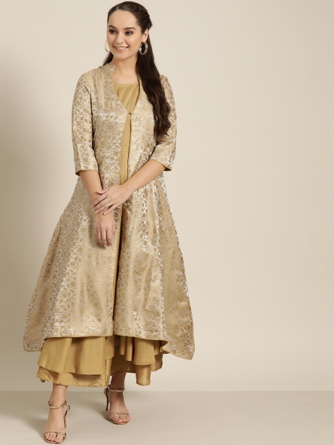 

Sangria Women Golden Self Design Kurta with Palazzos, Gold