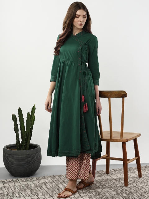 

Sangria Women Green & Cream-Coloured Solid Anarkali Kurta with Palazzos