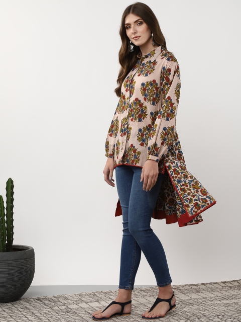

Sangria Beige & Navy Blue Printed High-Low Tunic