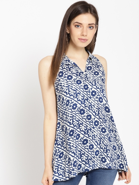 

Sangria Women Navy Blue & Off-White Printed A-Line Top