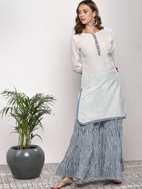 

Sangria Women Off-White & Navy Blue Solid Kurta with Palazzos